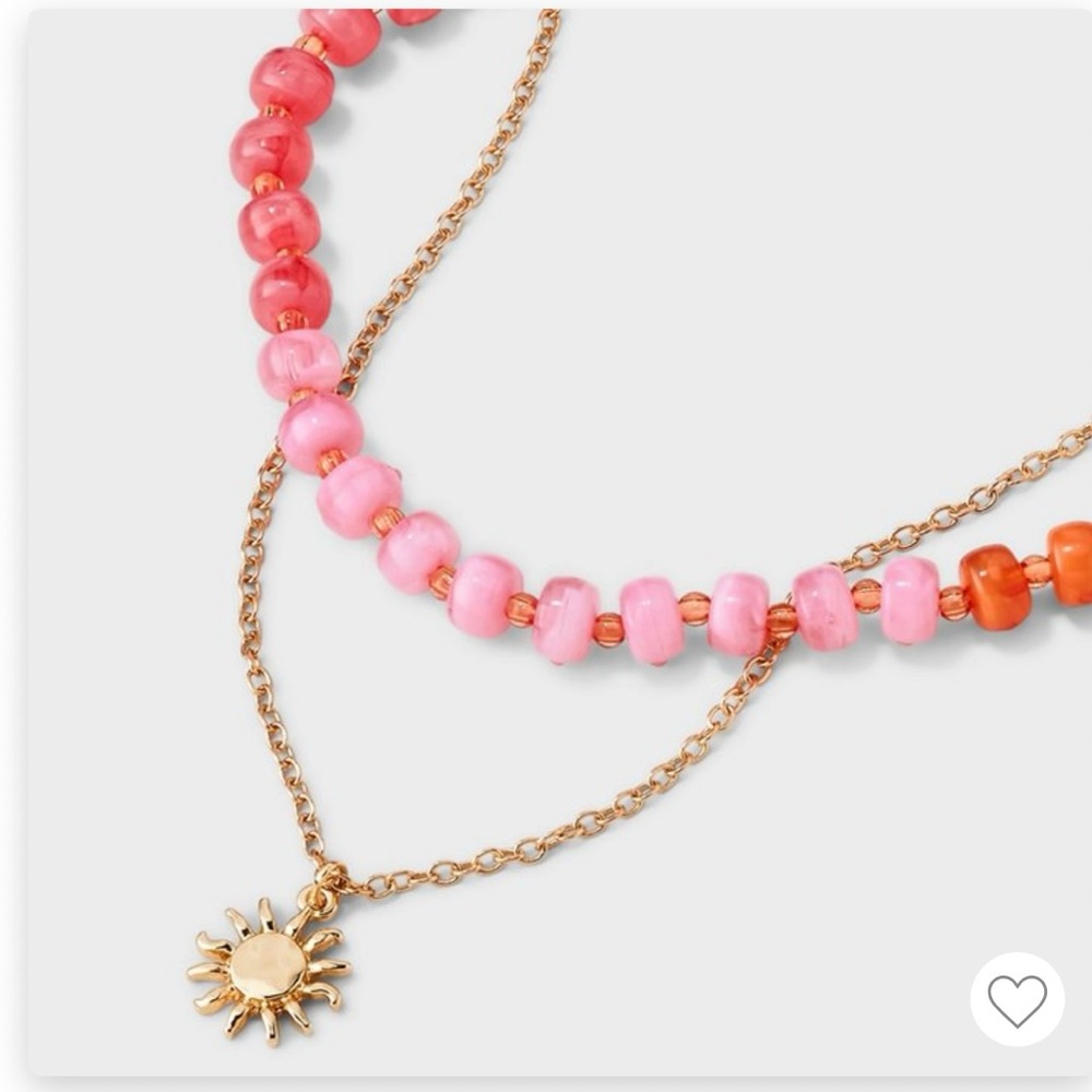 Universal Thread Pink Beaded Necklace with Gold Sun Pendant